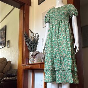 NWT Elloh size small Green Floral Smocked Dress